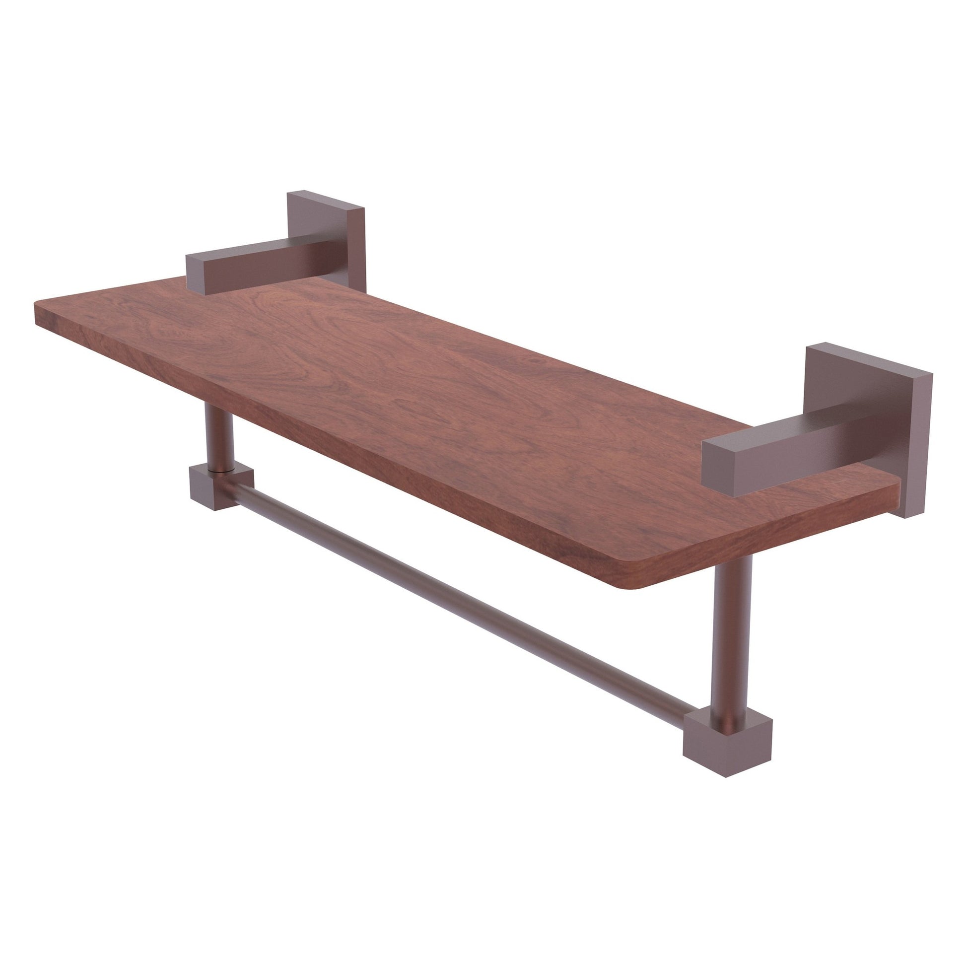 Allied Brass Montero 16" x 5" Antique Copper Solid Brass Solid IPE Ironwood Shelf With Integrated Towel Bar