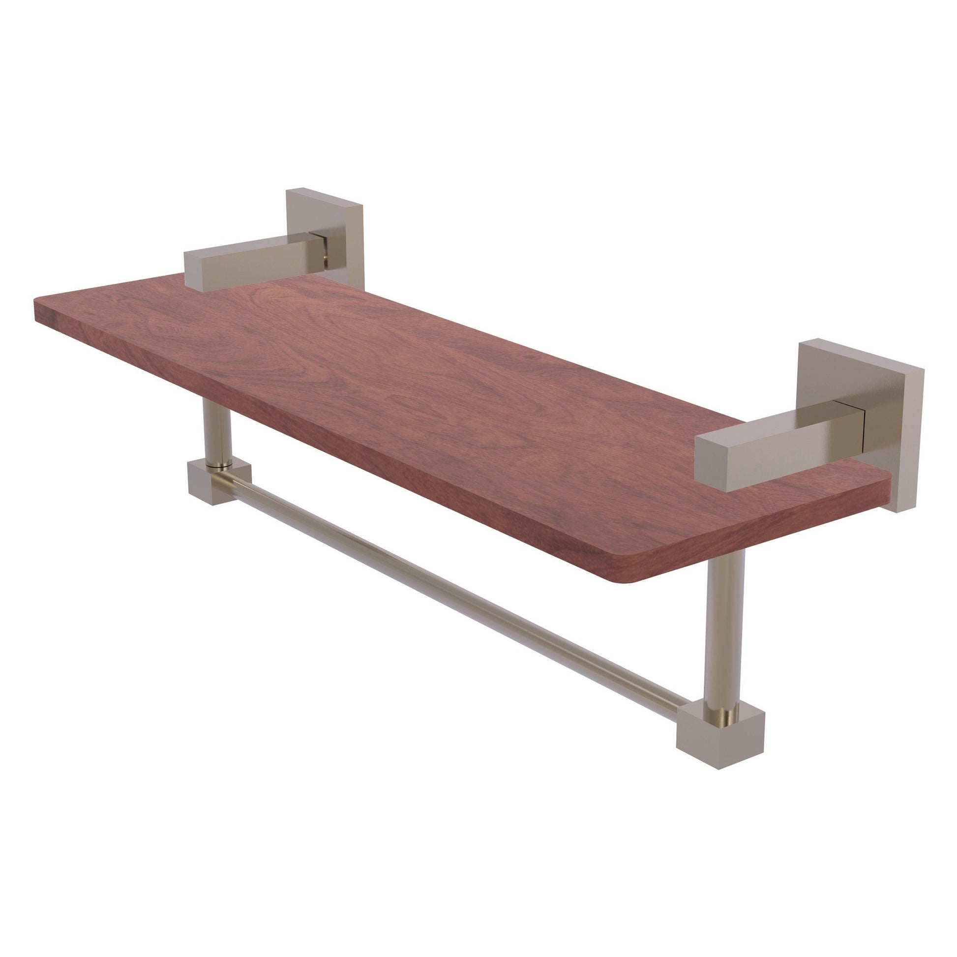 Allied Brass Montero 16" x 5" Antique Pewter Solid Brass Solid IPE Ironwood Shelf With Integrated Towel Bar