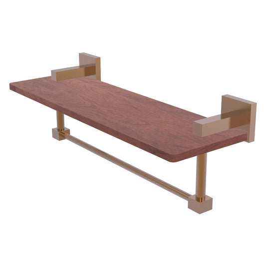 Allied Brass Montero 16" x 5" Brushed Bronze Solid Brass Solid IPE Ironwood Shelf With Integrated Towel Bar