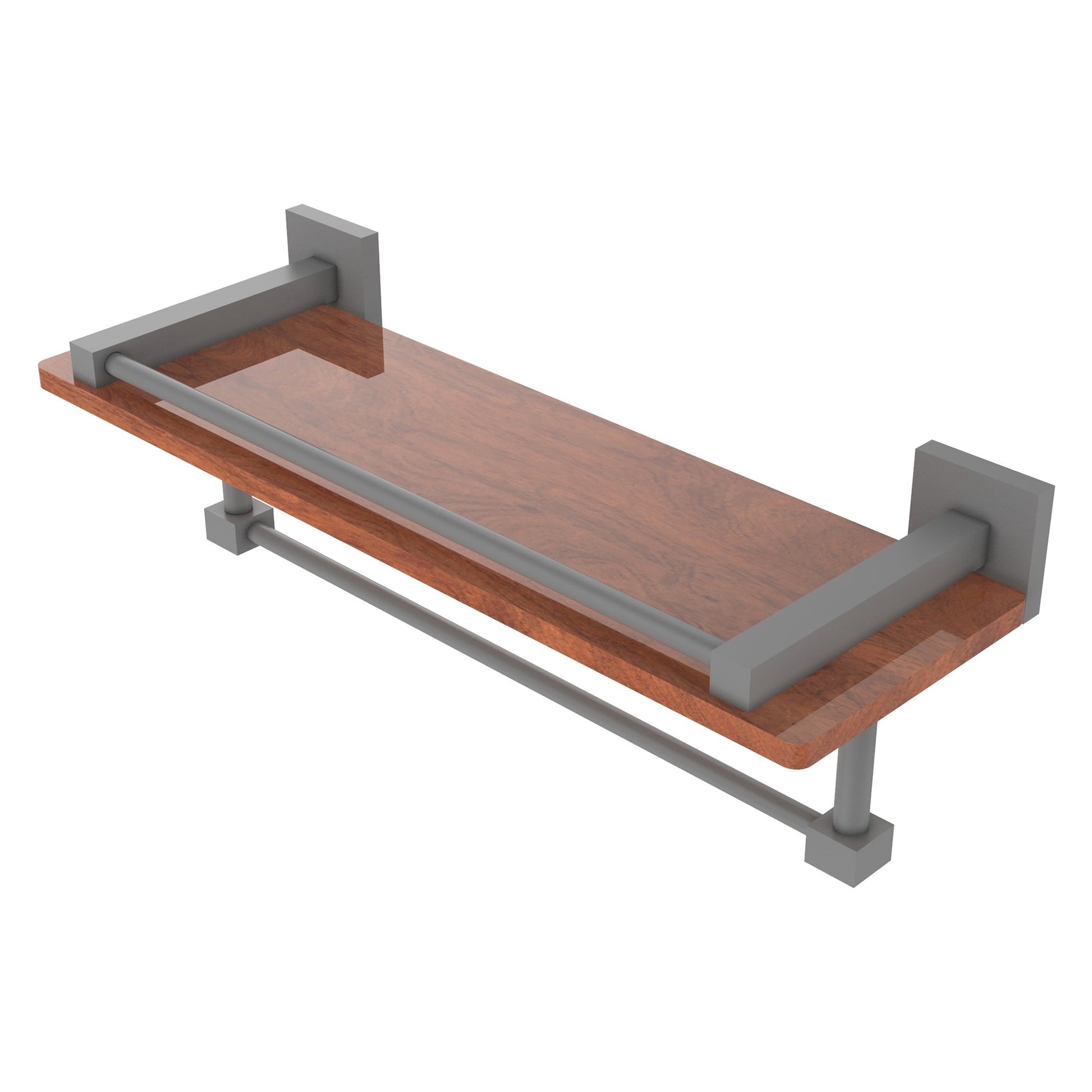 Allied Brass Montero 16" x 5" Matte Gray Solid Brass IPE Ironwood Shelf With Gallery Rail and Towel Bar