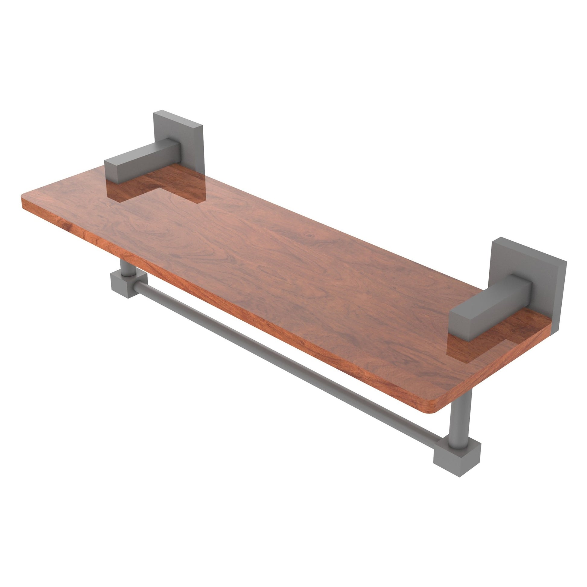 Allied Brass Montero 16" x 5" Matte Gray Solid Brass Solid IPE Ironwood Shelf With Integrated Towel Bar