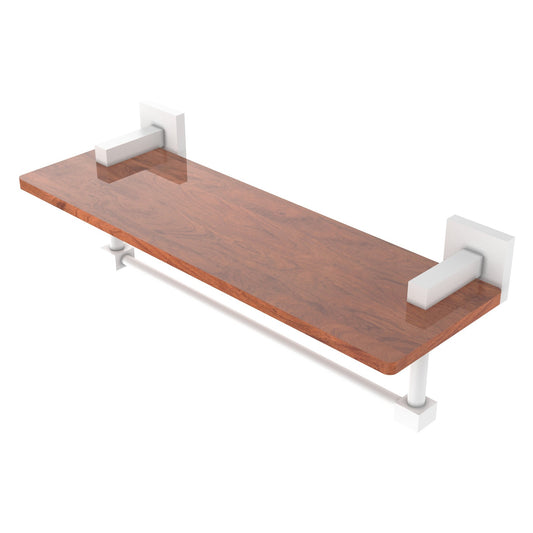 Allied Brass Montero 16" x 5" Matte White Solid Brass Solid IPE Ironwood Shelf With Integrated Towel Bar