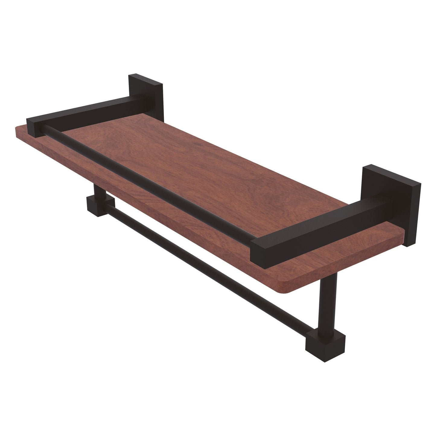 Allied Brass Montero 16" x 5" Oil Rubbed Bronze Solid Brass IPE Ironwood Shelf With Gallery Rail and Towel Bar