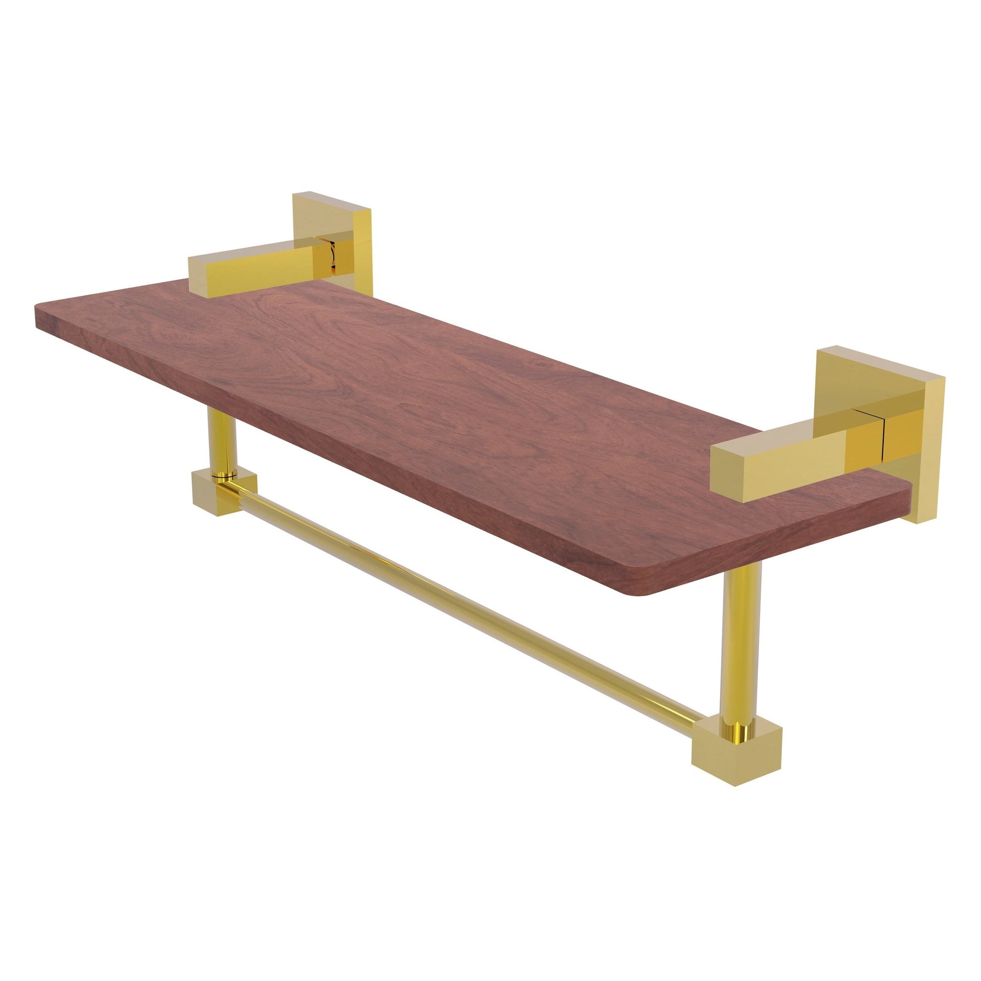 Allied Brass Montero 16" x 5" Polished Brass Solid Brass Solid IPE Ironwood Shelf With Integrated Towel Bar