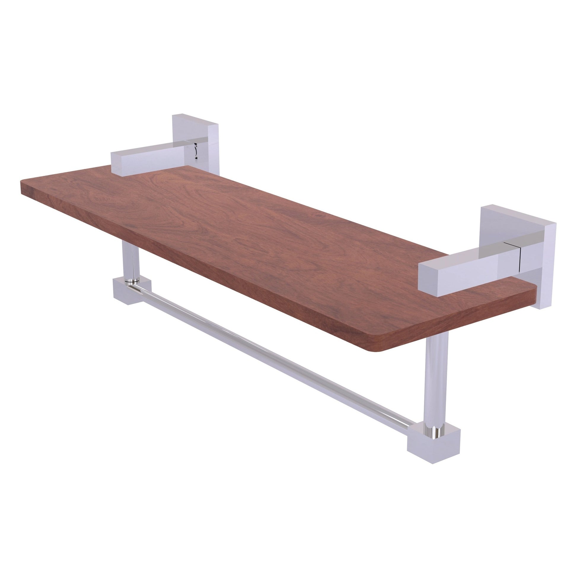 Allied Brass Montero 16" x 5" Polished Chrome Solid Brass Solid IPE Ironwood Shelf With Integrated Towel Bar
