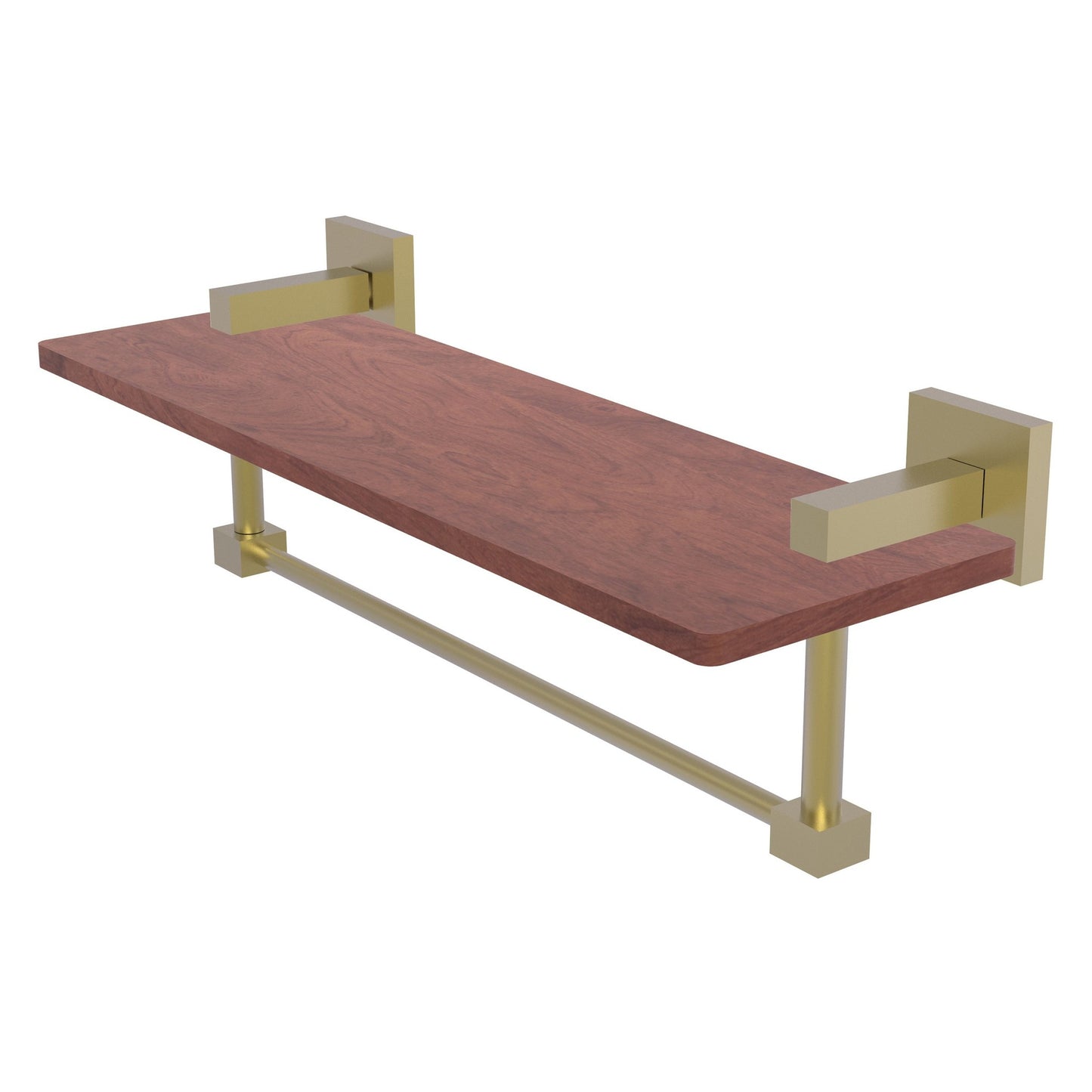 Allied Brass Montero 16" x 5" Satin Brass Solid Brass Solid IPE Ironwood Shelf With Integrated Towel Bar