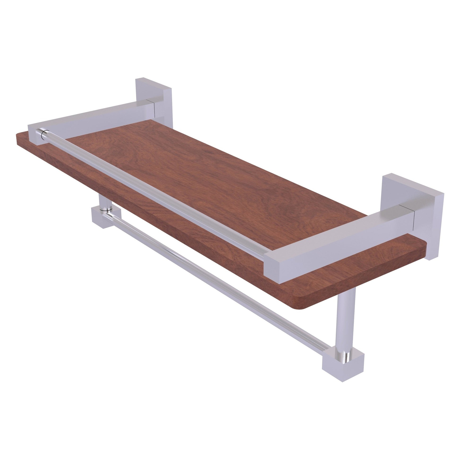 Allied Brass Montero 16" x 5" Satin Chrome Solid Brass IPE Ironwood Shelf With Gallery Rail and Towel Bar