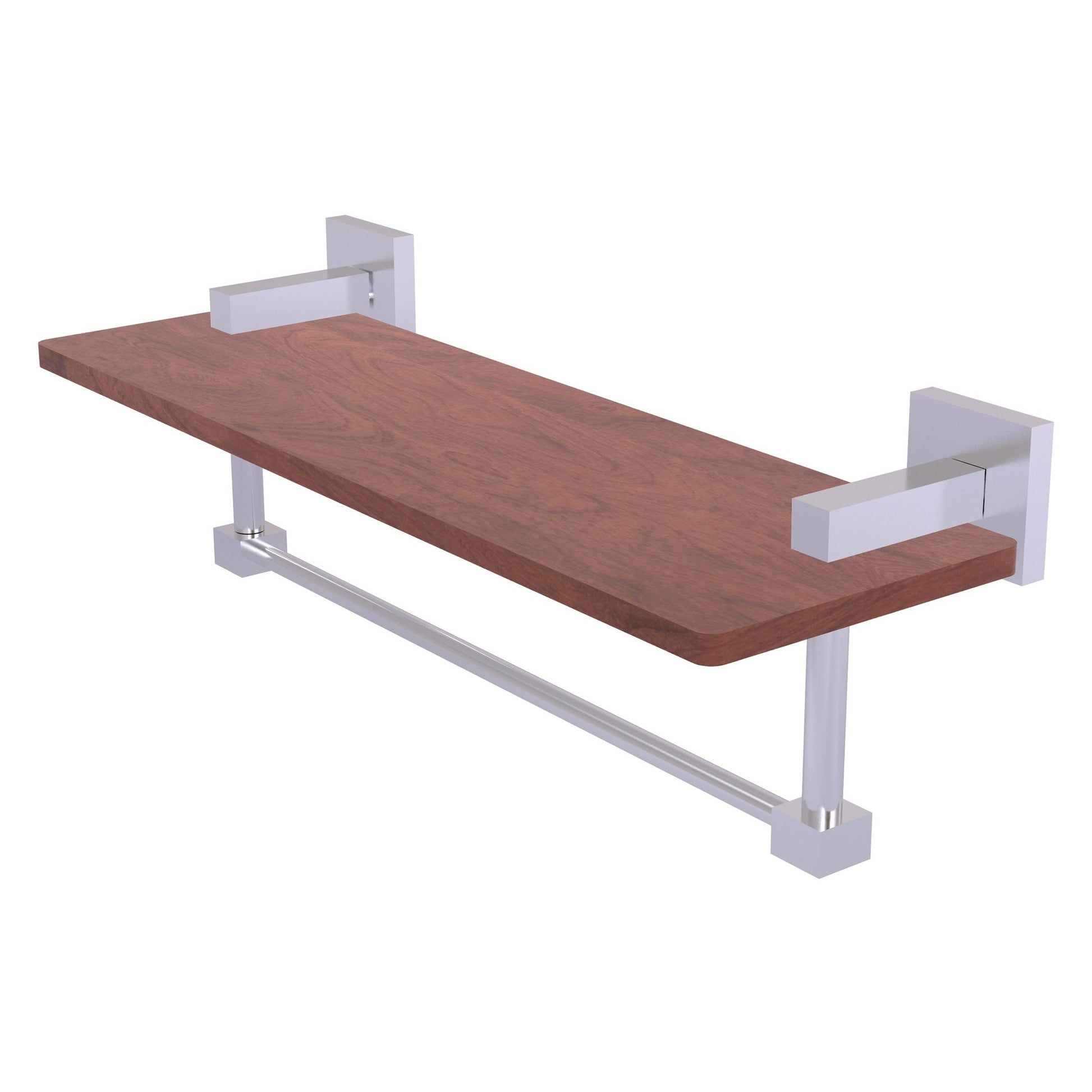 Allied Brass Montero 16" x 5" Satin Chrome Solid Brass Solid IPE Ironwood Shelf With Integrated Towel Bar