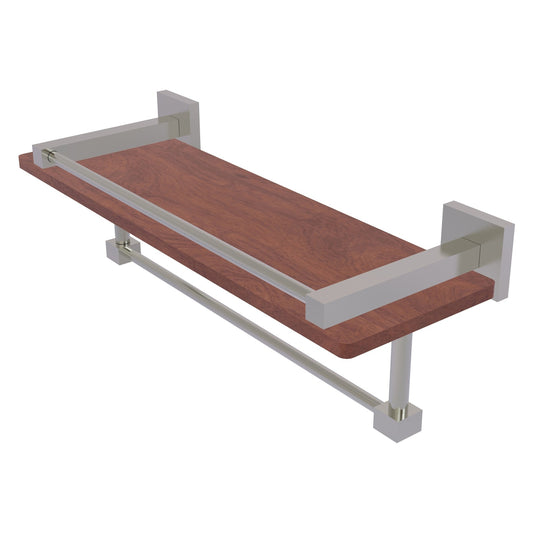 Allied Brass Montero 16" x 5" Satin Nickel Solid Brass IPE Ironwood Shelf With Gallery Rail and Towel Bar