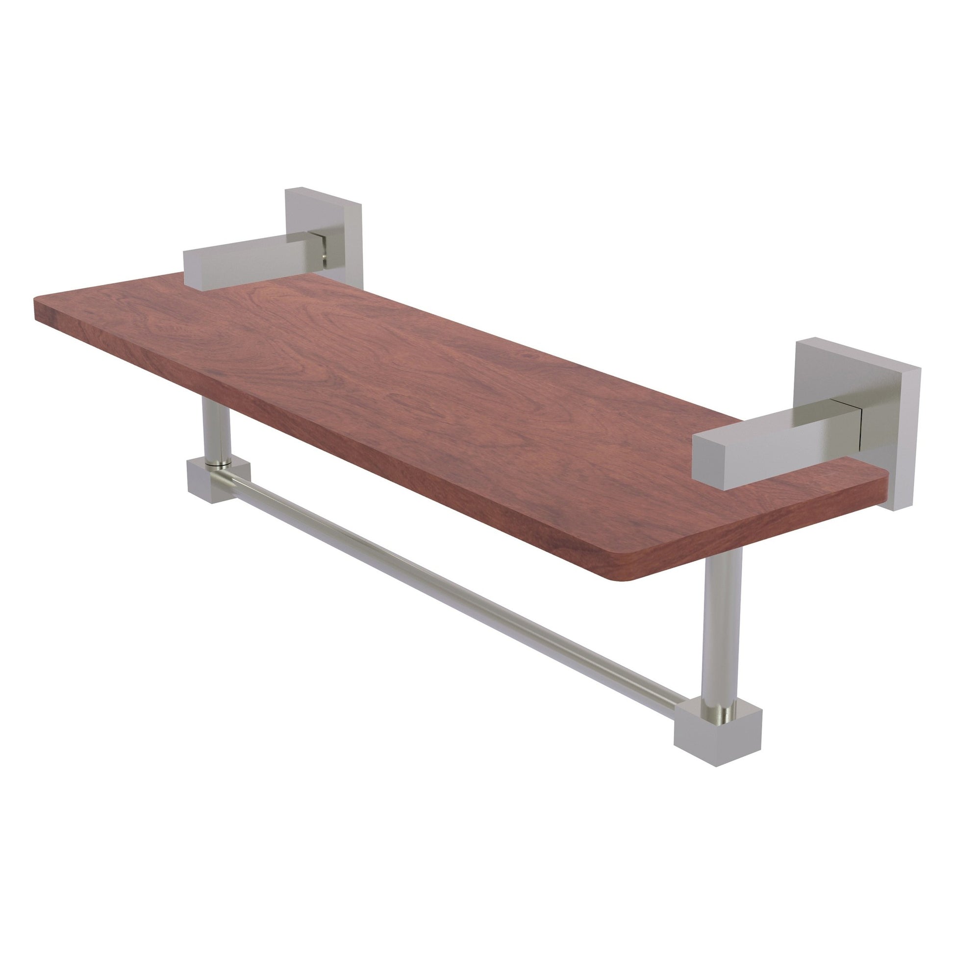 Allied Brass Montero 16" x 5" Satin Nickel Solid Brass Solid IPE Ironwood Shelf With Integrated Towel Bar