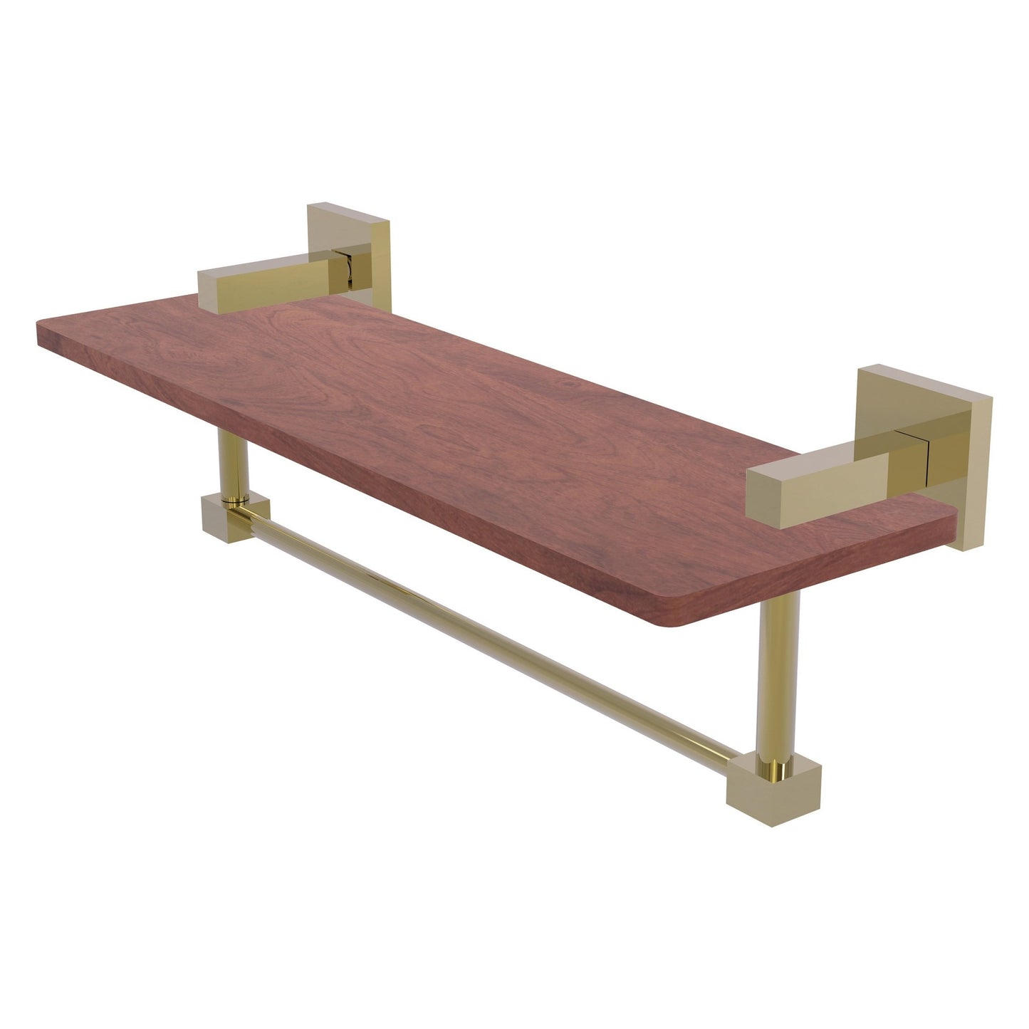 Allied Brass Montero 16" x 5" Unlacquered Brass Solid Brass Solid IPE Ironwood Shelf With Integrated Towel Bar