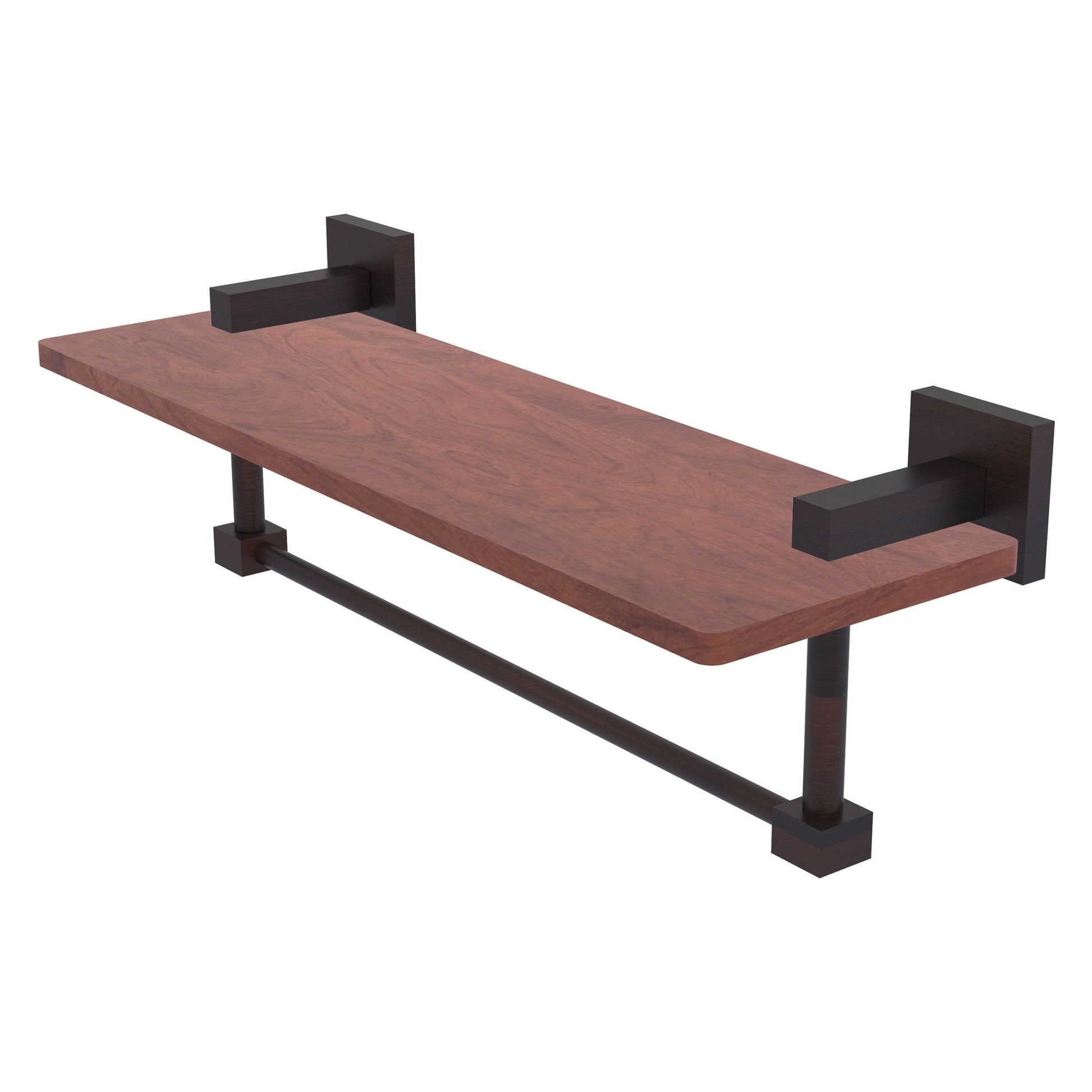 Allied Brass Montero 16" x 5" Venetian Bronze Solid Brass Solid IPE Ironwood Shelf With Integrated Towel Bar