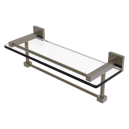Allied Brass Montero 16" x 5.7" Antique Brass Solid Brass Gallery Glass Shelf With Towel Bar
