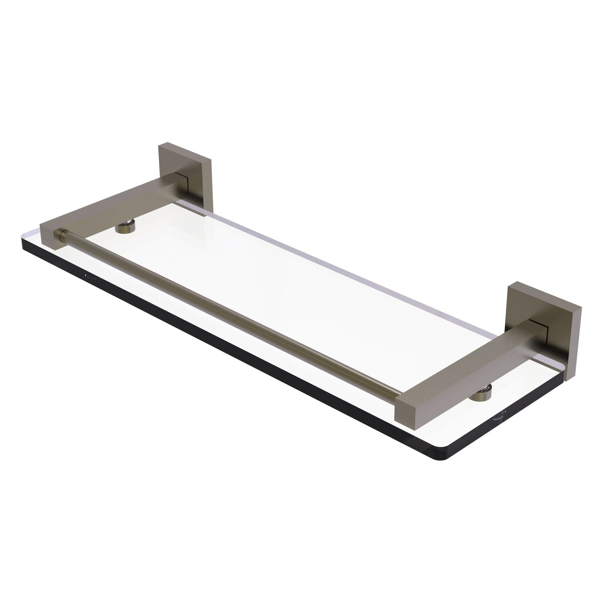 Allied Brass Montero 16" x 5.7" Antique Brass Solid Brass Glass Shelf With Gallery Rail
