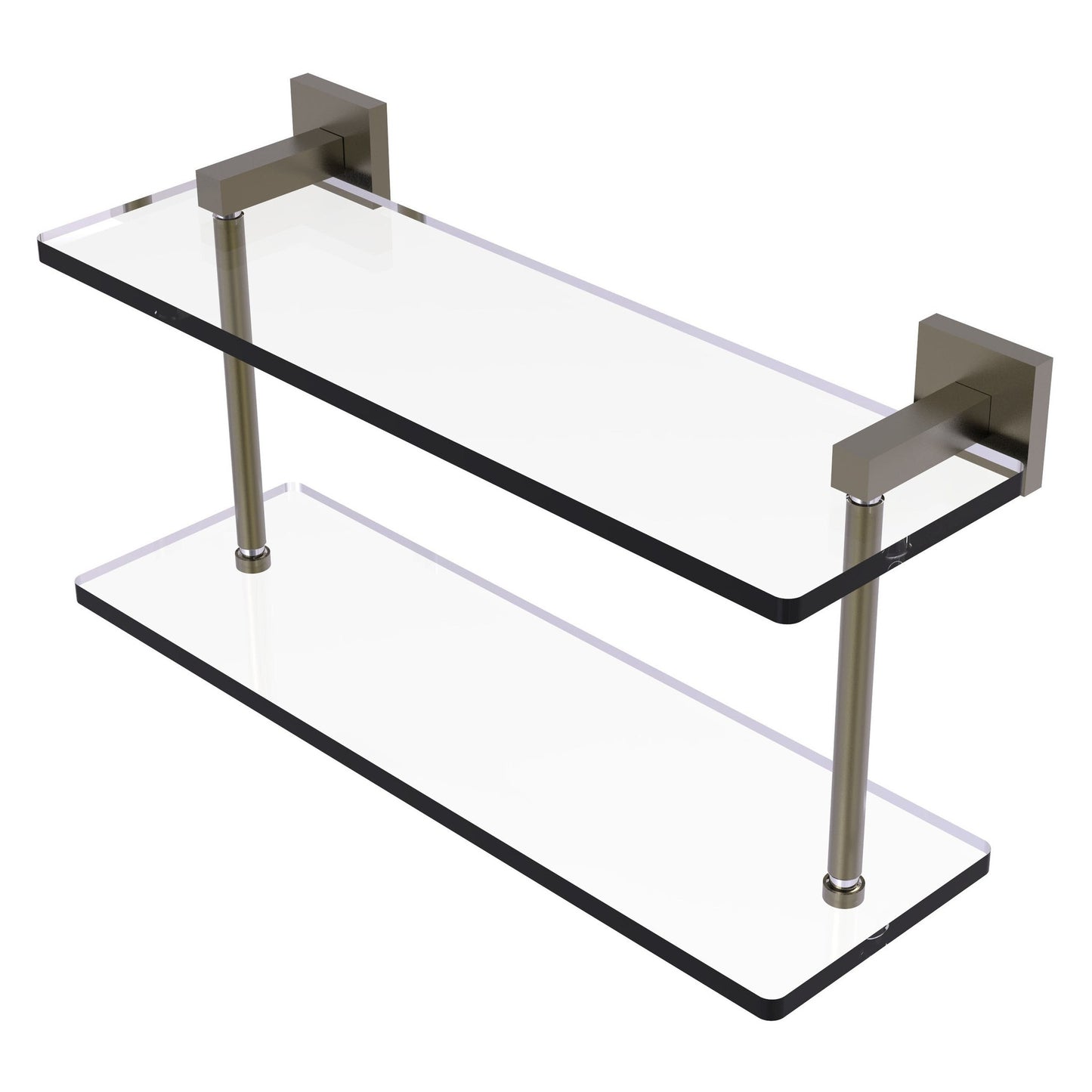 Allied Brass Montero 16" x 5.7" Antique Brass Solid Brass Two-Tiered Glass Shelf