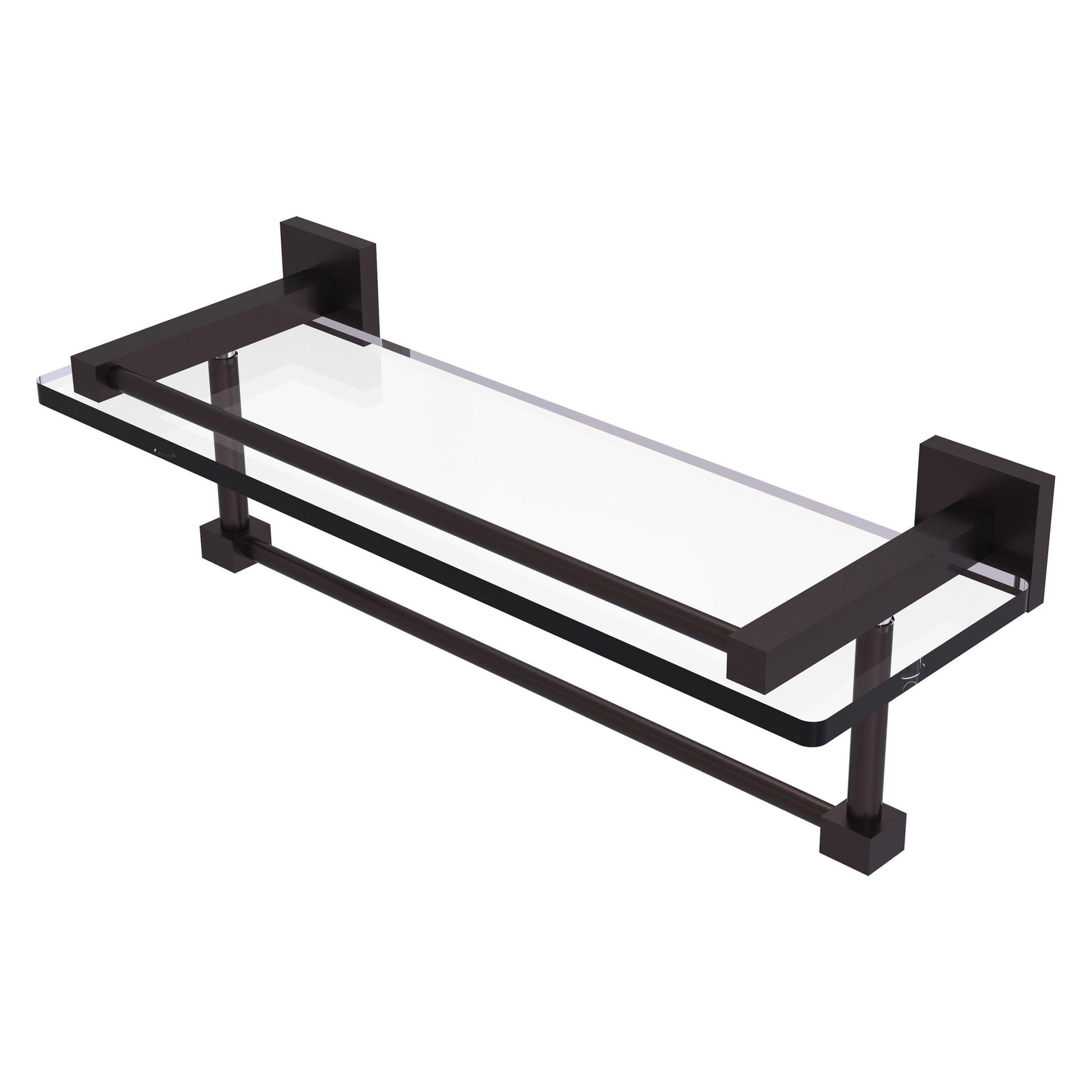Allied Brass Montero 16" x 5.7" Antique Bronze Solid Brass Gallery Glass Shelf With Towel Bar