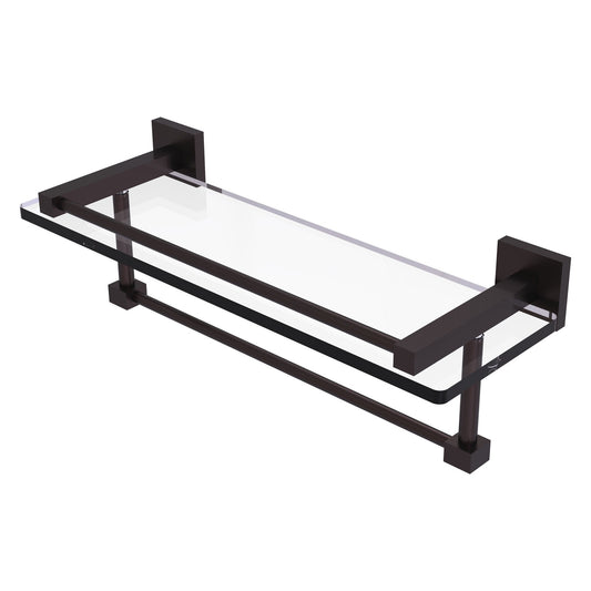 Allied Brass Montero 16" x 5.7" Antique Bronze Solid Brass Gallery Glass Shelf With Towel Bar