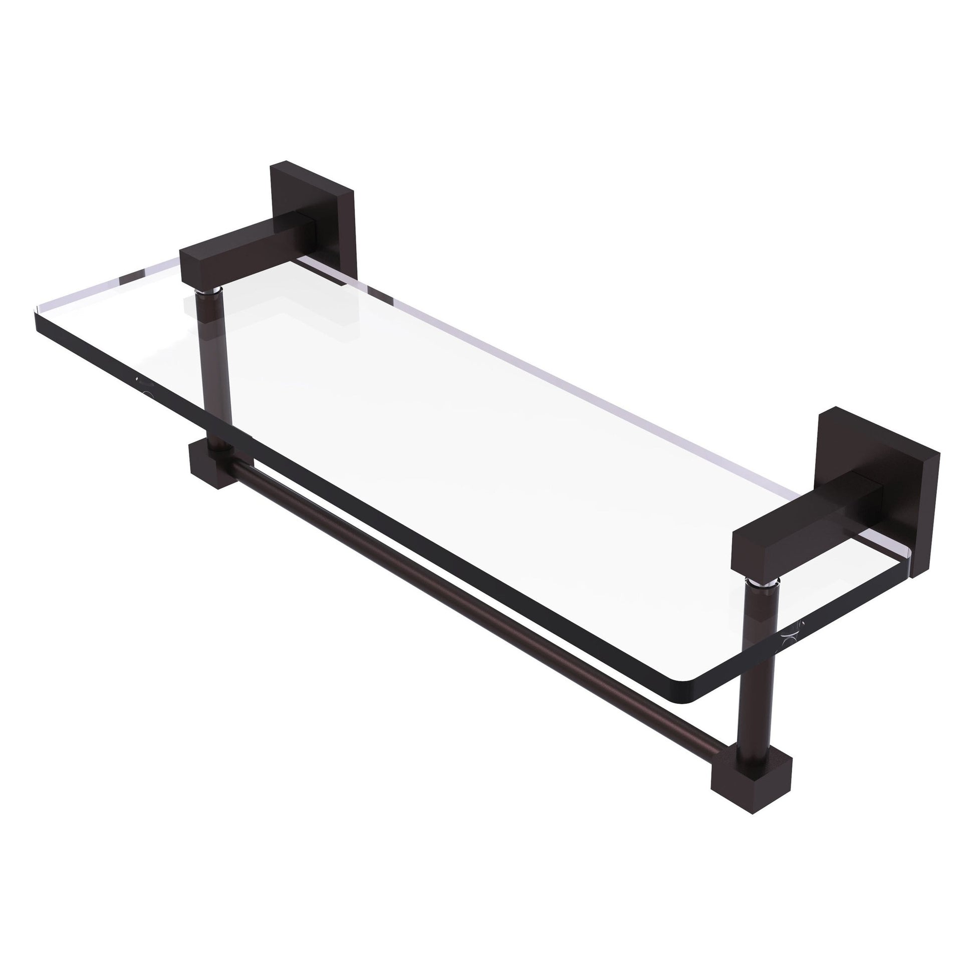 Allied Brass Montero 16" x 5.7" Antique Bronze Solid Brass Glass Vanity Shelf With Integrated Towel Bar