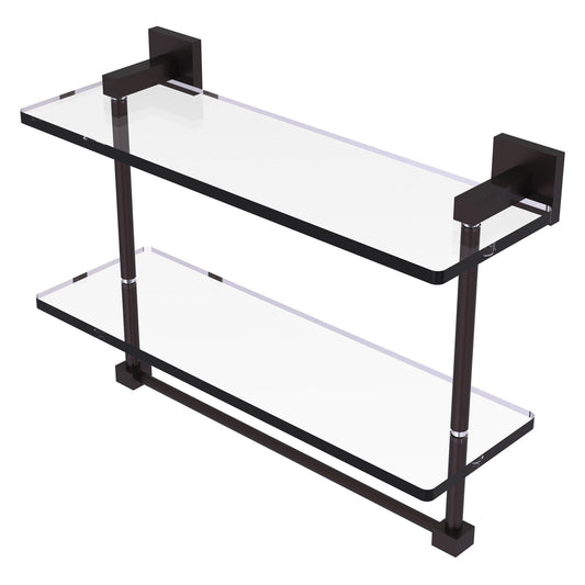 Allied Brass Montero 16" x 5.7" Antique Bronze Solid Brass Two-Tiered Glass Shelf With Integrated Towel Bar