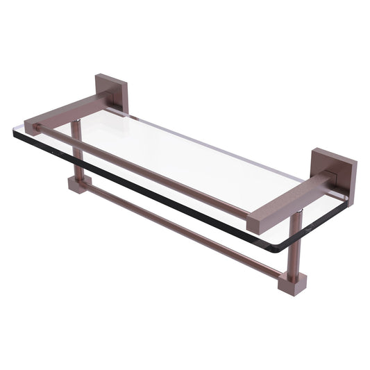 Allied Brass Montero 16" x 5.7" Antique Copper Solid Brass Gallery Glass Shelf With Towel Bar