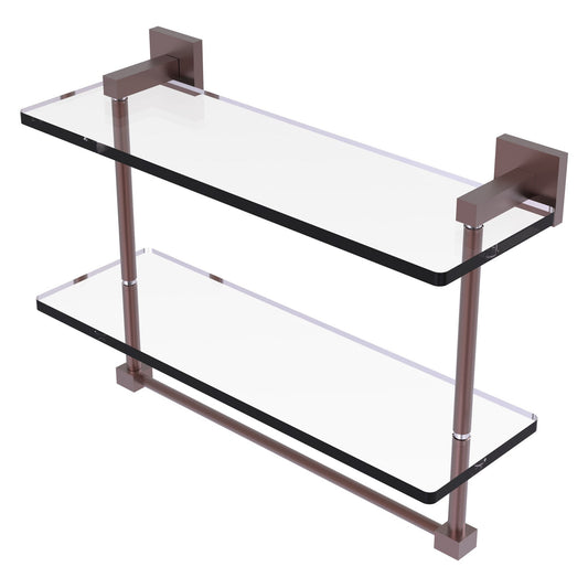 Allied Brass Montero 16" x 5.7" Antique Copper Solid Brass Two-Tiered Glass Shelf With Integrated Towel Bar