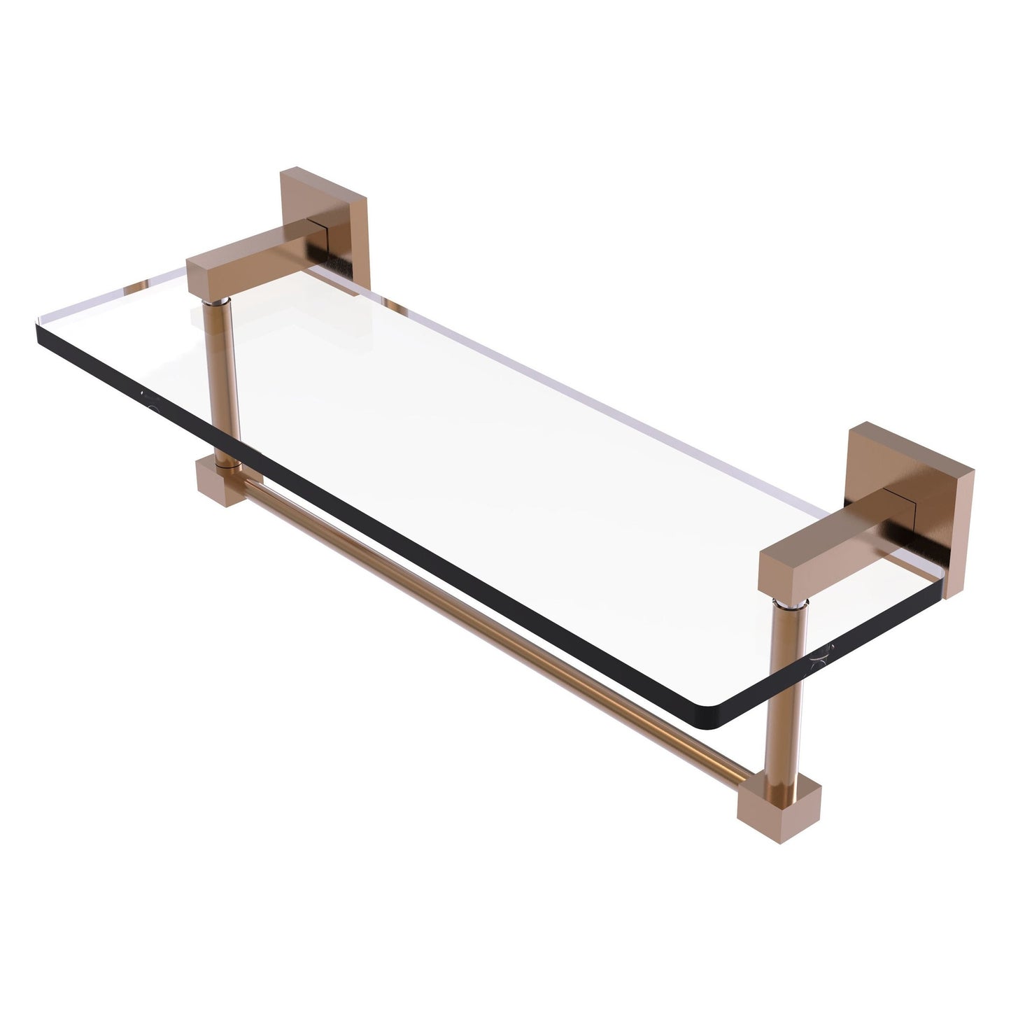 Allied Brass Montero 16" x 5.7" Brushed Bronze Solid Brass Glass Vanity Shelf With Integrated Towel Bar