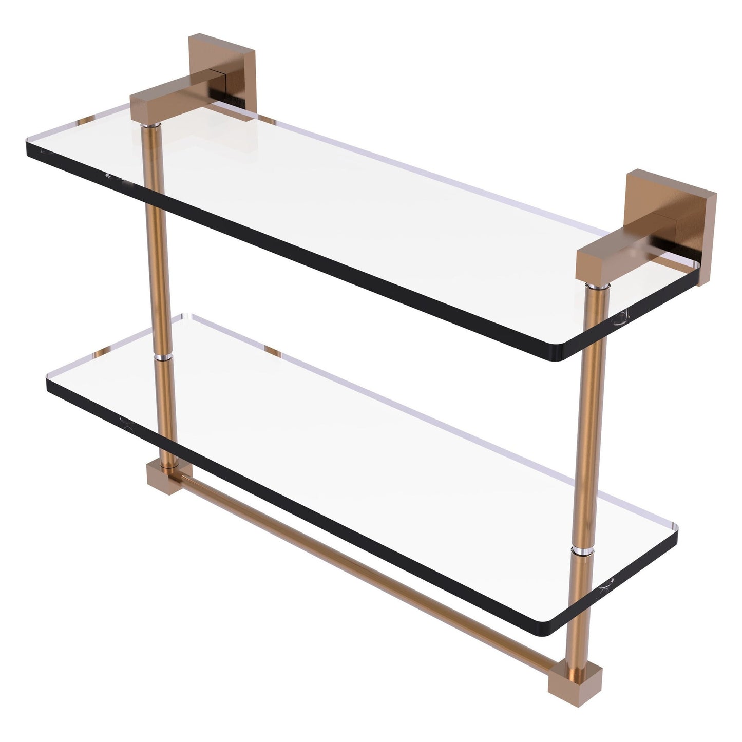 Allied Brass Montero 16" x 5.7" Brushed Bronze Solid Brass Two-Tiered Glass Shelf With Integrated Towel Bar