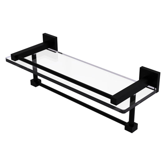 Allied Brass Montero 16" x 5.7" Matte Black Solid Brass Gallery Glass Shelf With Towel Bar