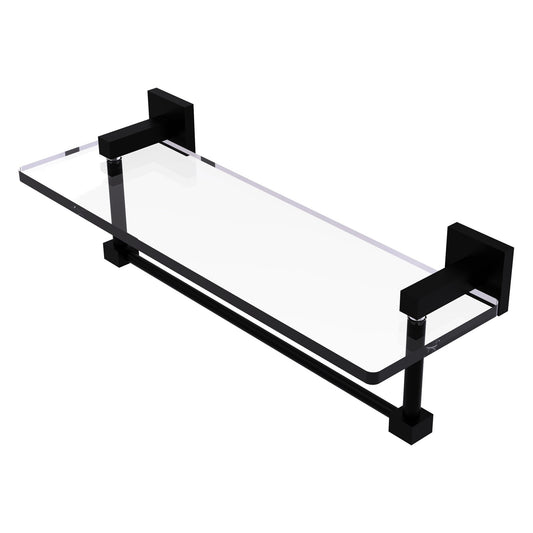 Allied Brass Montero 16" x 5.7" Matte Black Solid Brass Glass Vanity Shelf With Integrated Towel Bar