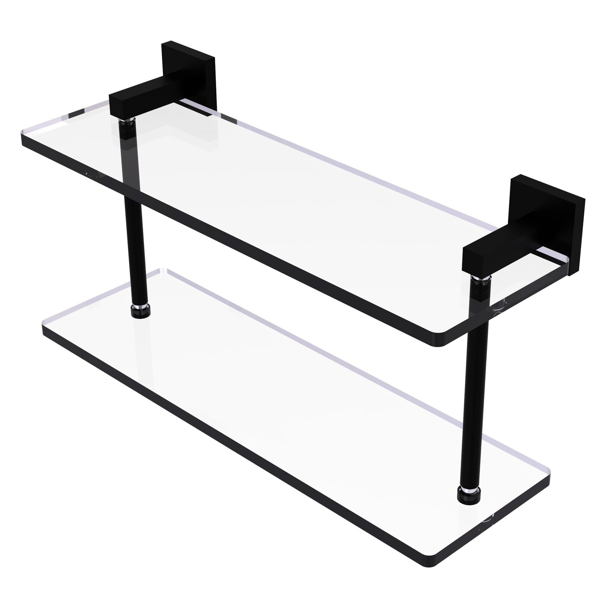 Allied Brass Montero 16" x 5.7" Matte Black Solid Brass Two-Tiered Glass Shelf