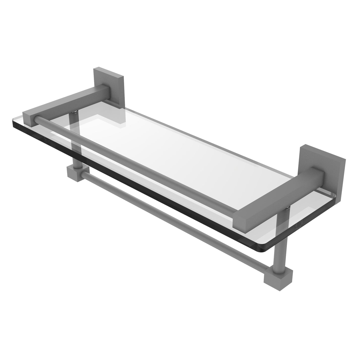 Allied Brass Montero 16" x 5.7" Matte Gray Solid Brass Gallery Glass Shelf With Towel Bar