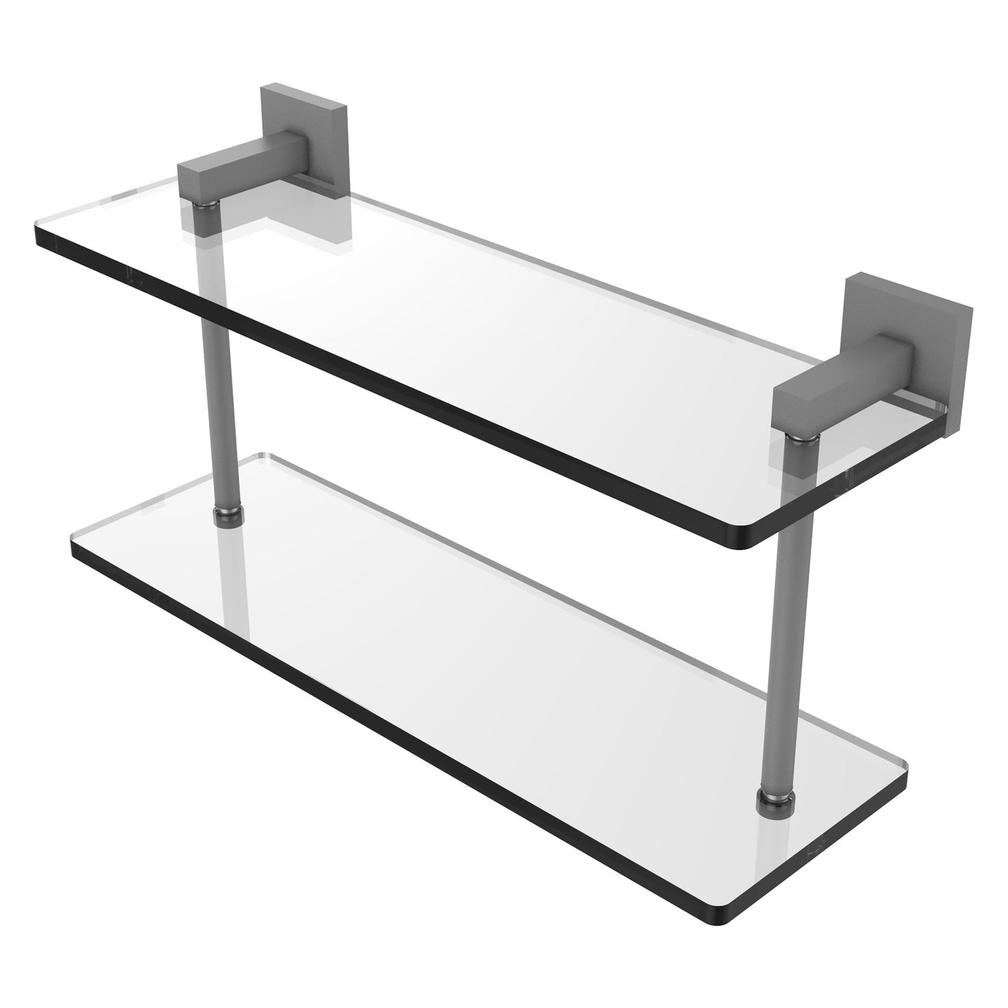 Allied Brass Montero 16" x 5.7" Matte Gray Solid Brass Two-Tiered Glass Shelf