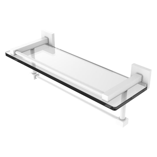 Allied Brass Montero 16" x 5.7" Matte White Solid Brass Gallery Glass Shelf With Towel Bar
