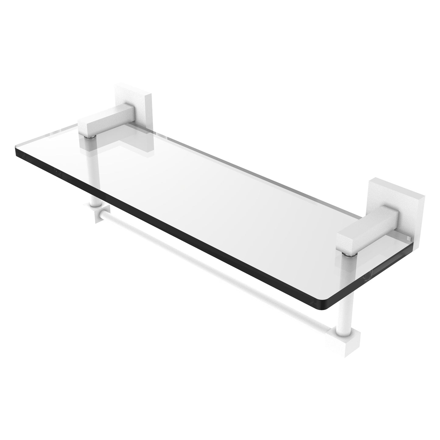 Allied Brass Montero 16" x 5.7" Matte White Solid Brass Glass Vanity Shelf With Integrated Towel Bar