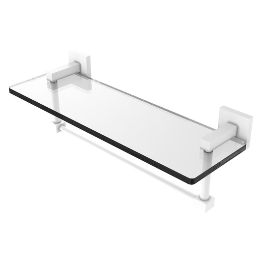 Allied Brass Montero 16" x 5.7" Matte White Solid Brass Glass Vanity Shelf With Integrated Towel Bar