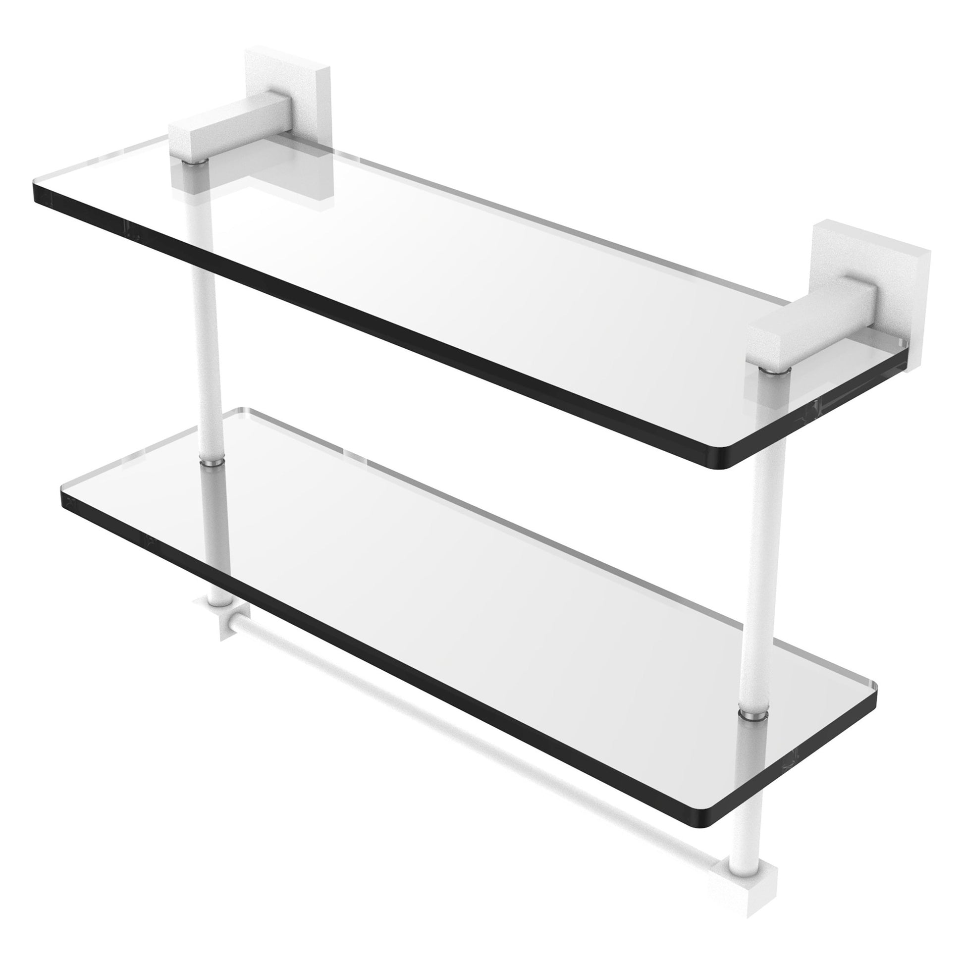 Allied Brass Montero 16" x 5.7" Matte White Solid Brass Two-Tiered Glass Shelf With Integrated Towel Bar