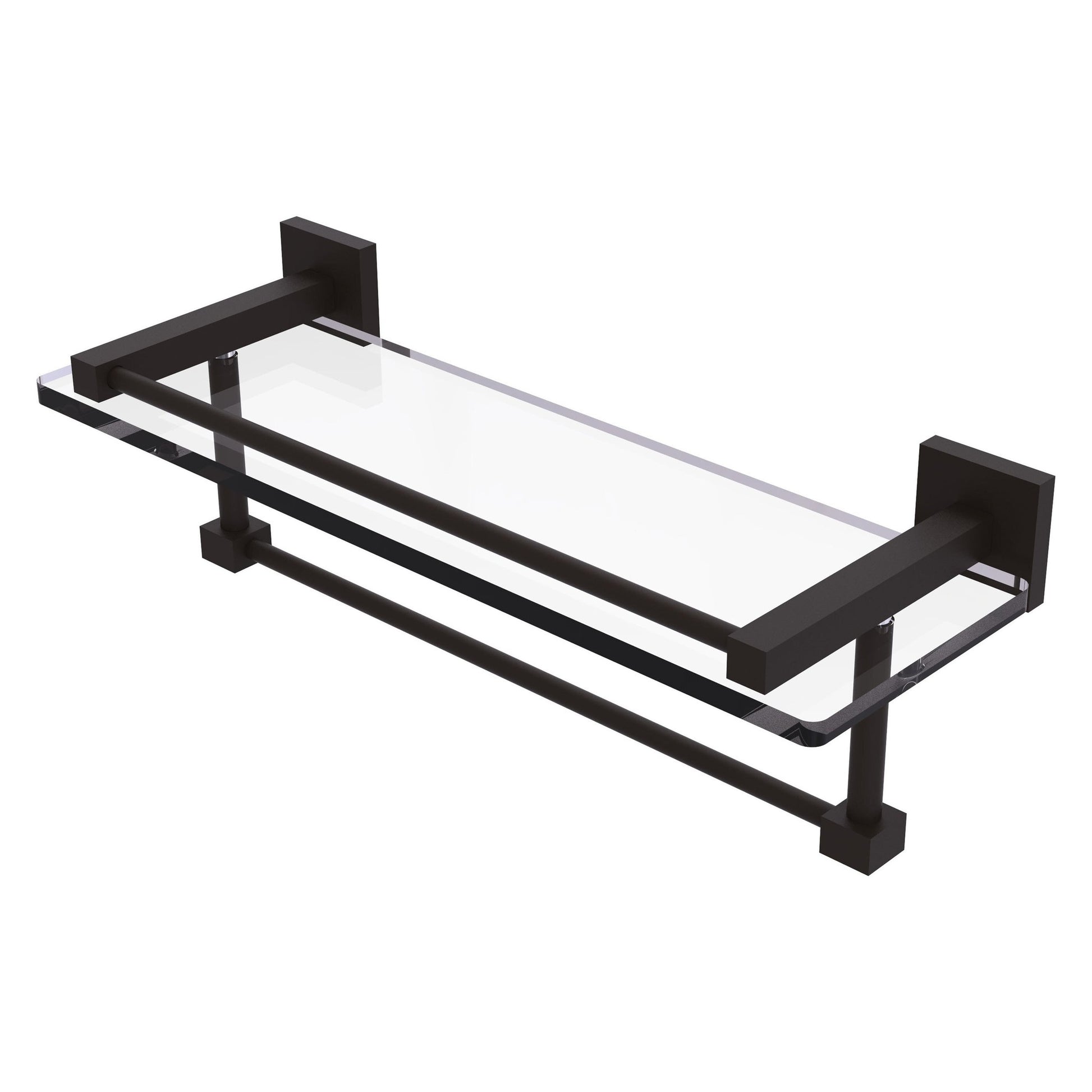 Allied Brass Montero 16" x 5.7" Oil Rubbed Bronze Solid Brass Gallery Glass Shelf With Towel Bar