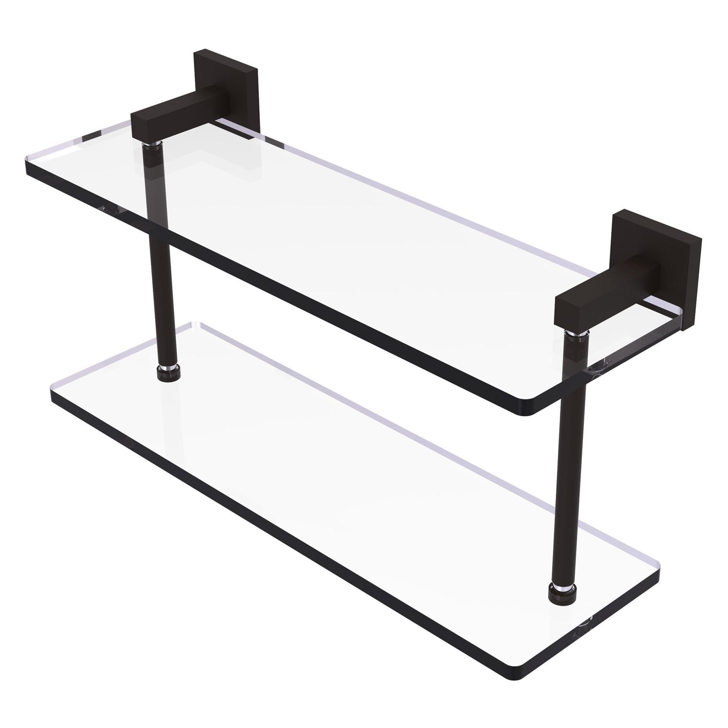 Allied Brass Montero 16" x 5.7" Oil Rubbed Bronze Solid Brass Two-Tiered Glass Shelf