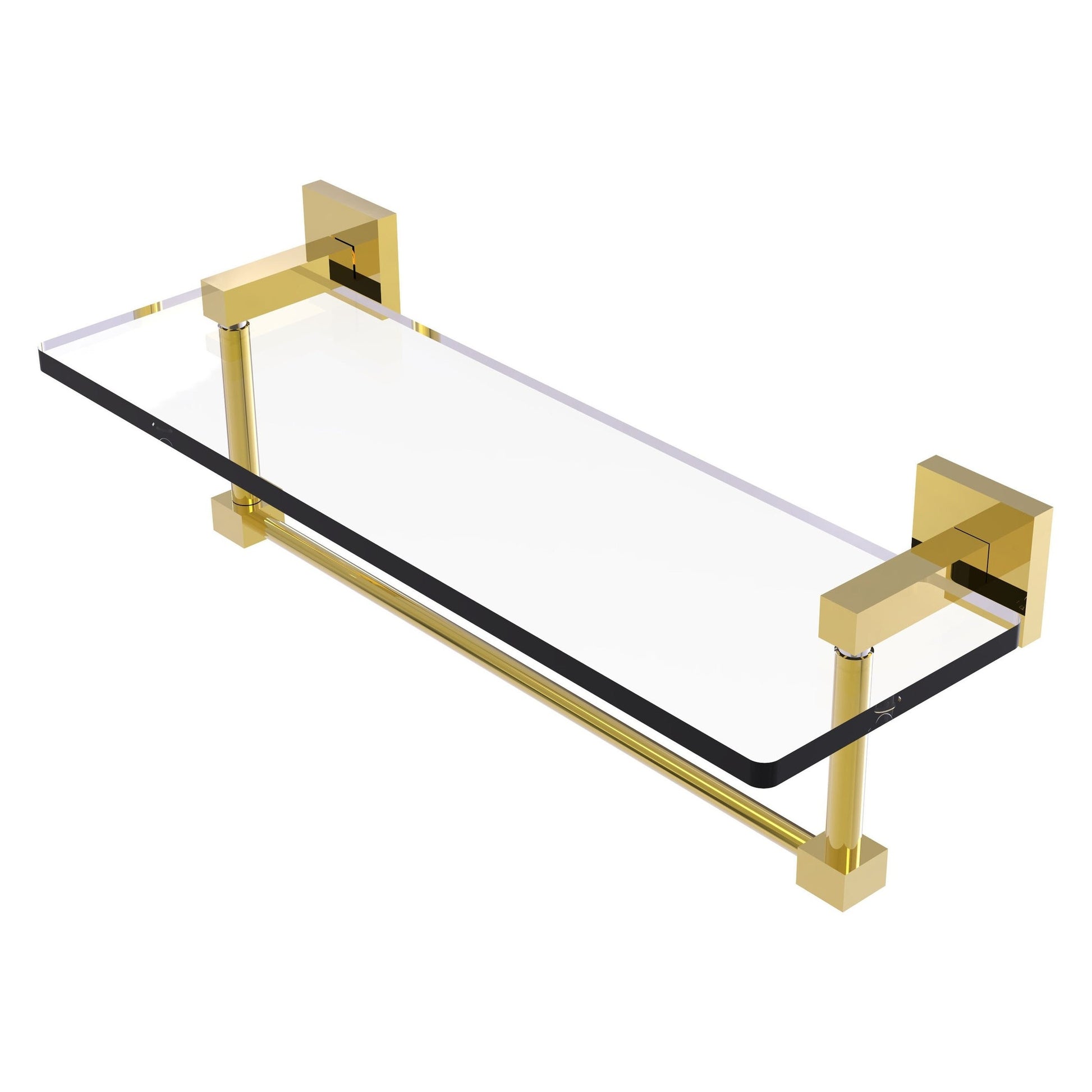 Allied Brass Montero 16" x 5.7" Polished Brass Solid Brass Glass Vanity Shelf With Integrated Towel Bar