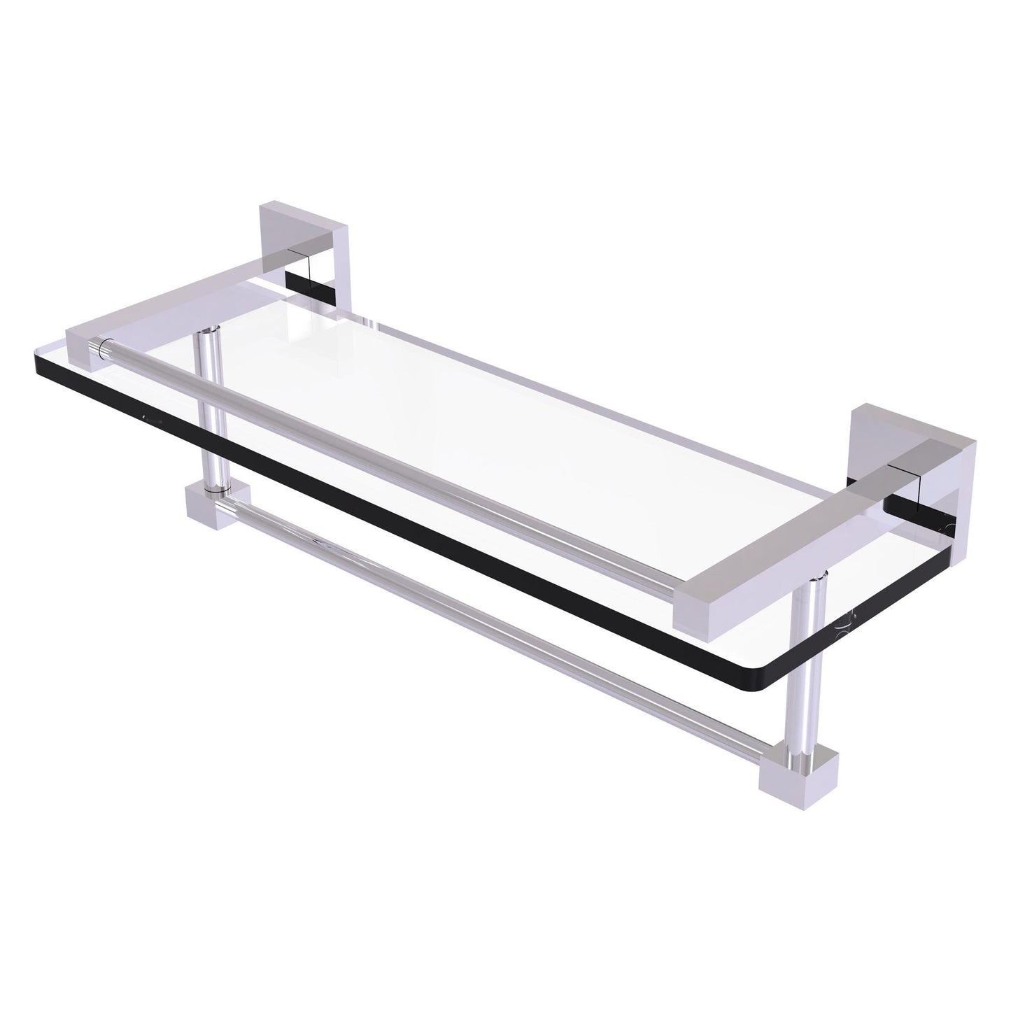 Allied Brass Montero 16" x 5.7" Polished Chrome Solid Brass Gallery Glass Shelf With Towel Bar