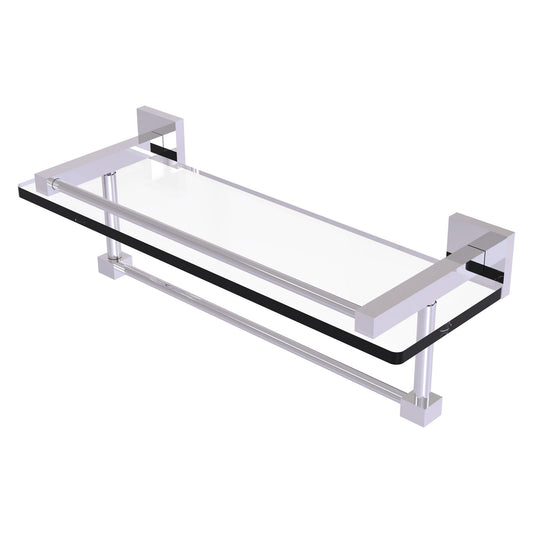 Allied Brass Montero 16" x 5.7" Polished Chrome Solid Brass Gallery Glass Shelf With Towel Bar