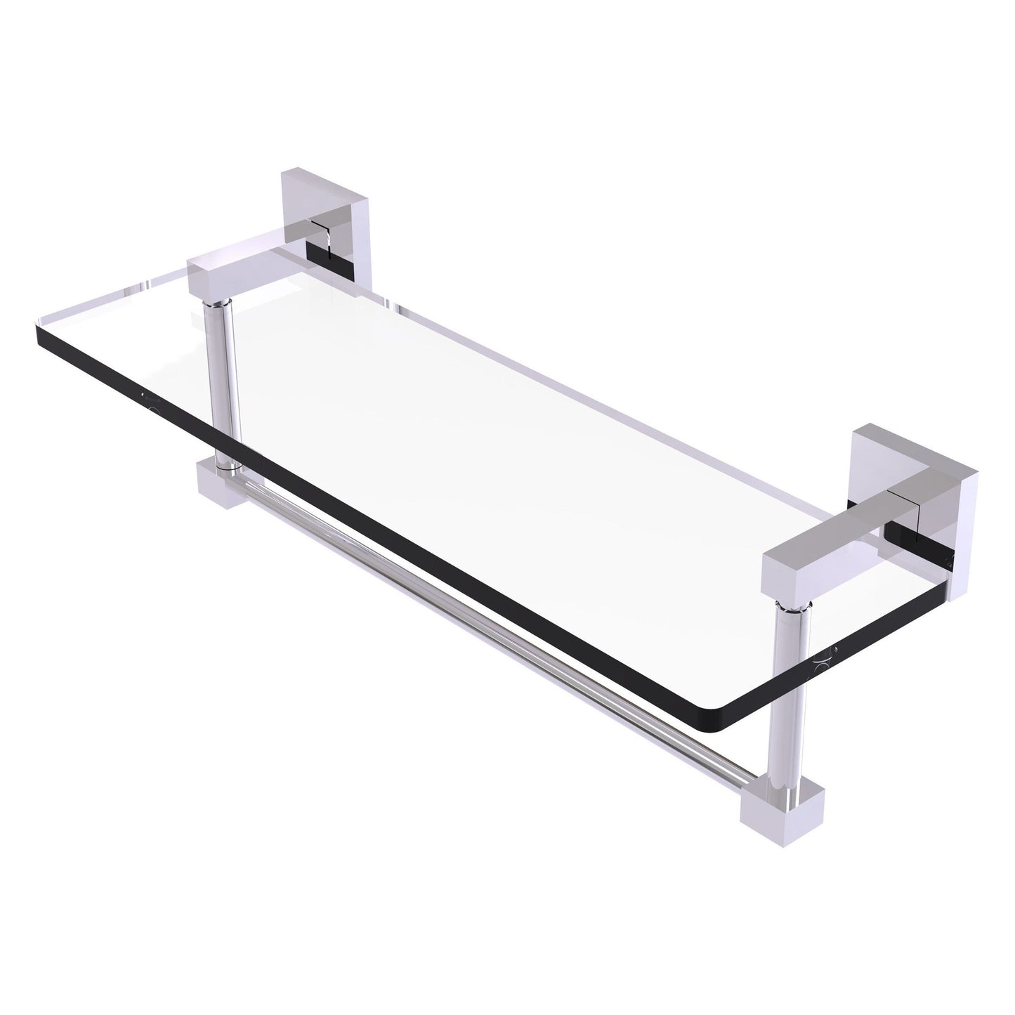Allied Brass Montero 16" x 5.7" Polished Chrome Solid Brass Glass Vanity Shelf With Integrated Towel Bar
