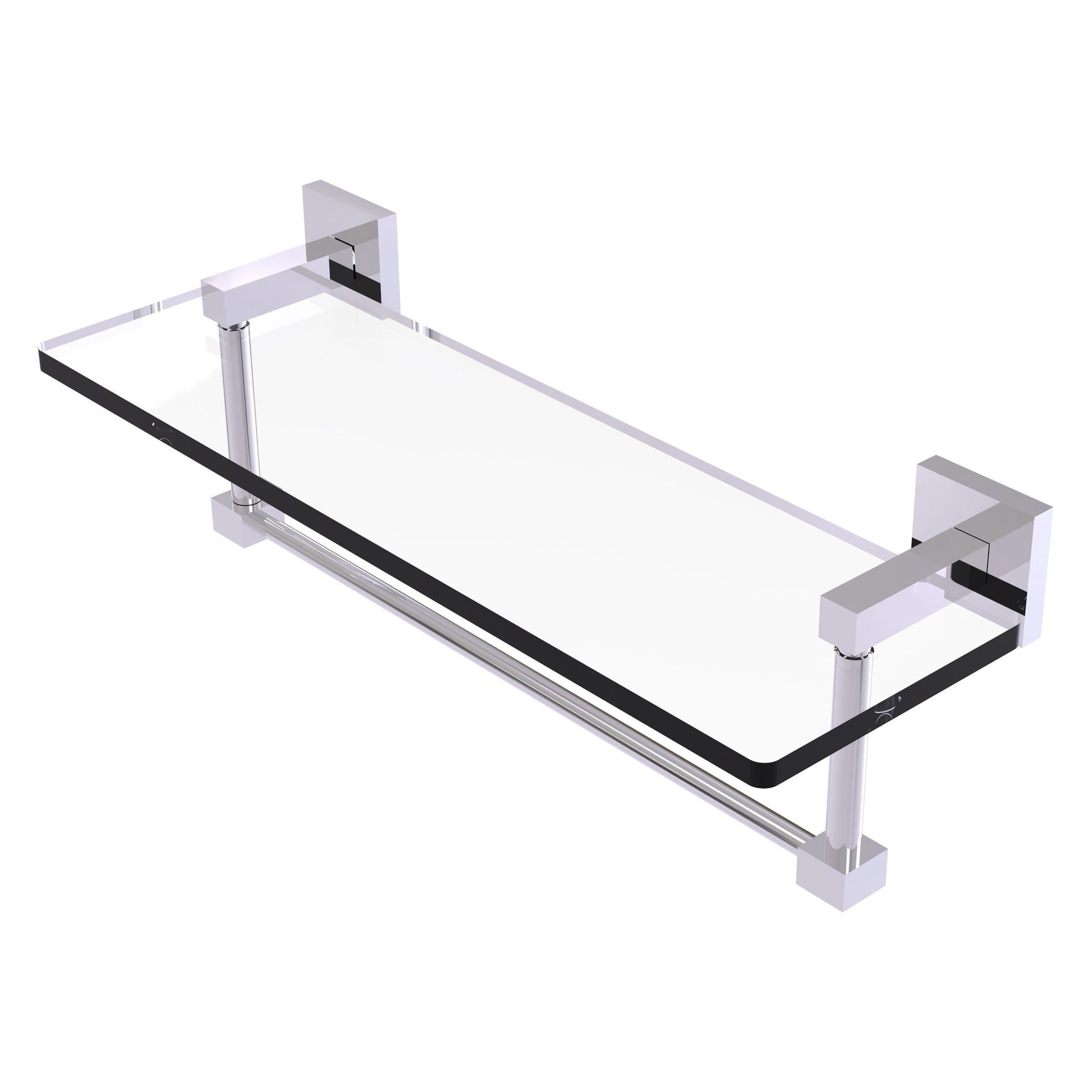 Allied Brass Montero 16" x 5.7" Polished Chrome Solid Brass Glass Vanity Shelf With Integrated Towel Bar