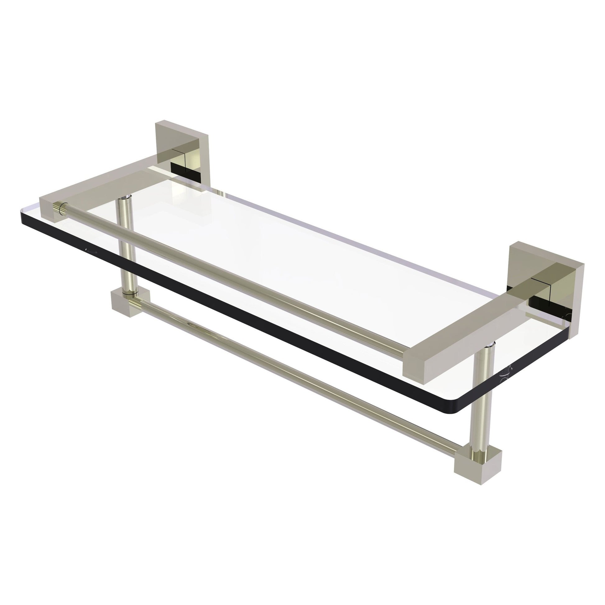 Allied Brass Montero 16" x 5.7" Polished Nickel Solid Brass Gallery Glass Shelf With Towel Bar