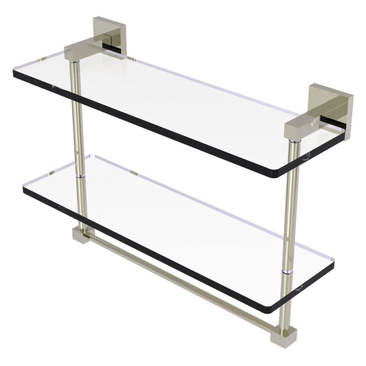 Allied Brass Montero 16" x 5.7" Polished Nickel Solid Brass Two-Tiered Glass Shelf With Integrated Towel Bar
