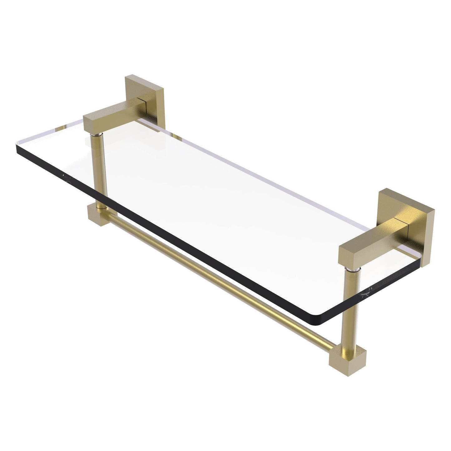 Allied Brass Montero 16" x 5.7" Satin Brass Solid Brass Glass Vanity Shelf With Integrated Towel Bar