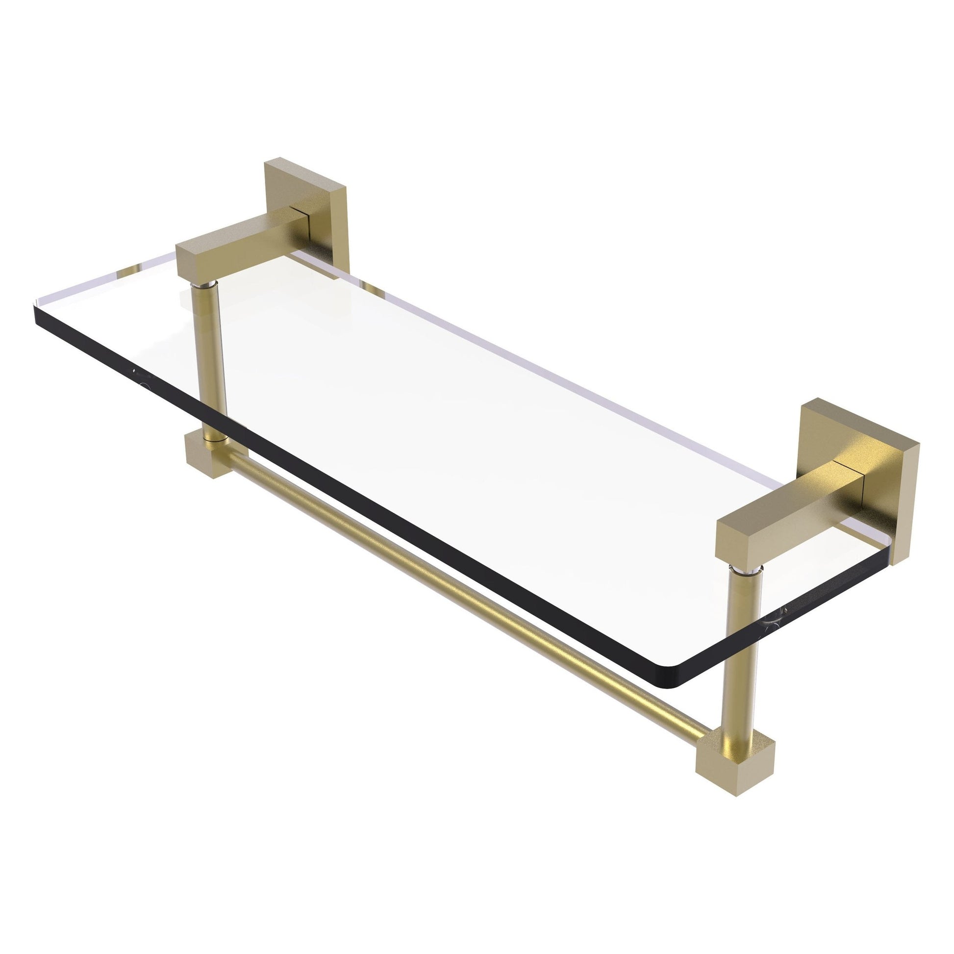 Allied Brass Montero 16" x 5.7" Satin Brass Solid Brass Glass Vanity Shelf With Integrated Towel Bar