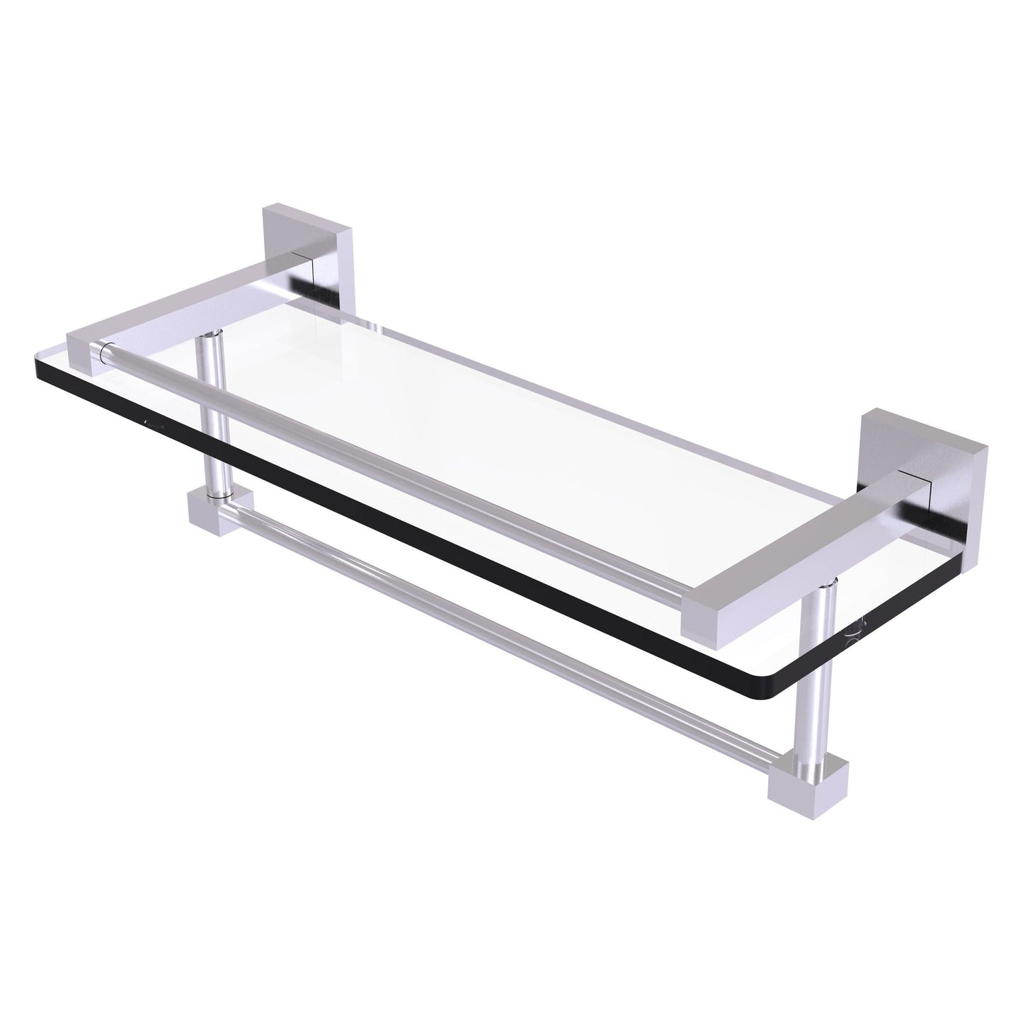 Allied Brass Montero 16" x 5.7" Satin Chrome Solid Brass Gallery Glass Shelf With Towel Bar
