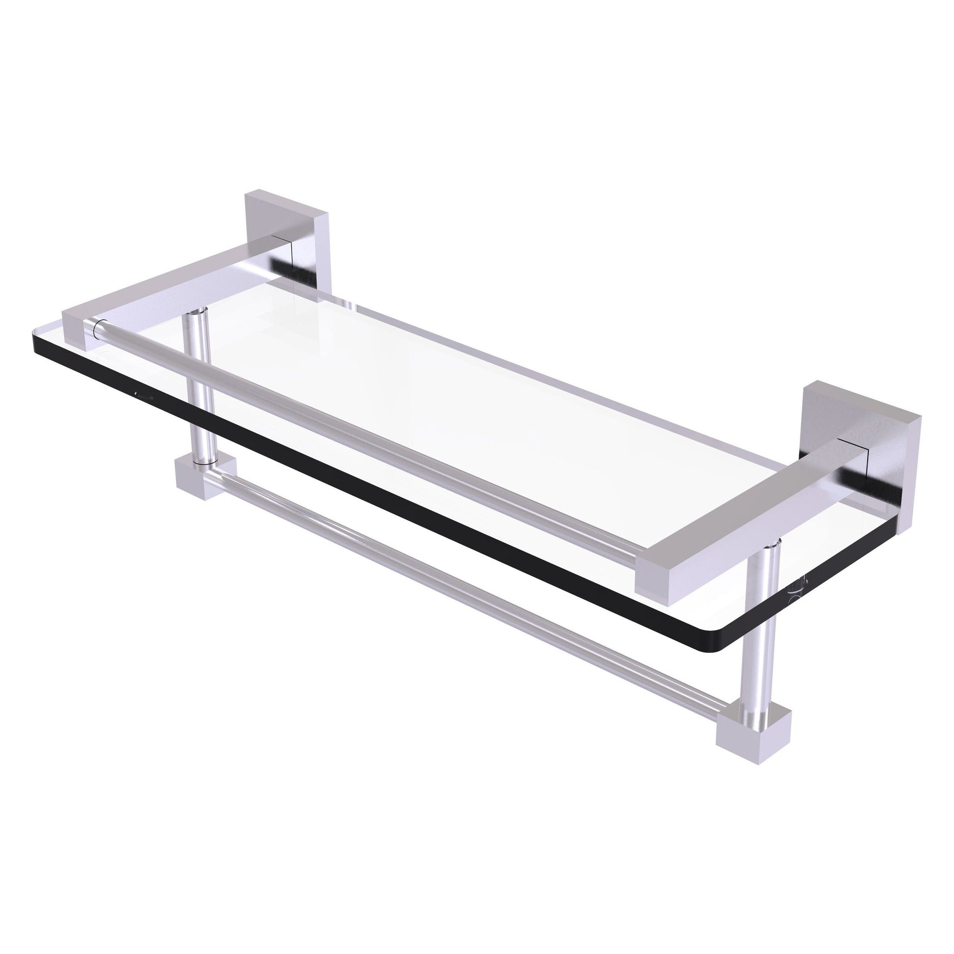 Allied Brass Montero 16" x 5.7" Satin Chrome Solid Brass Gallery Glass Shelf With Towel Bar