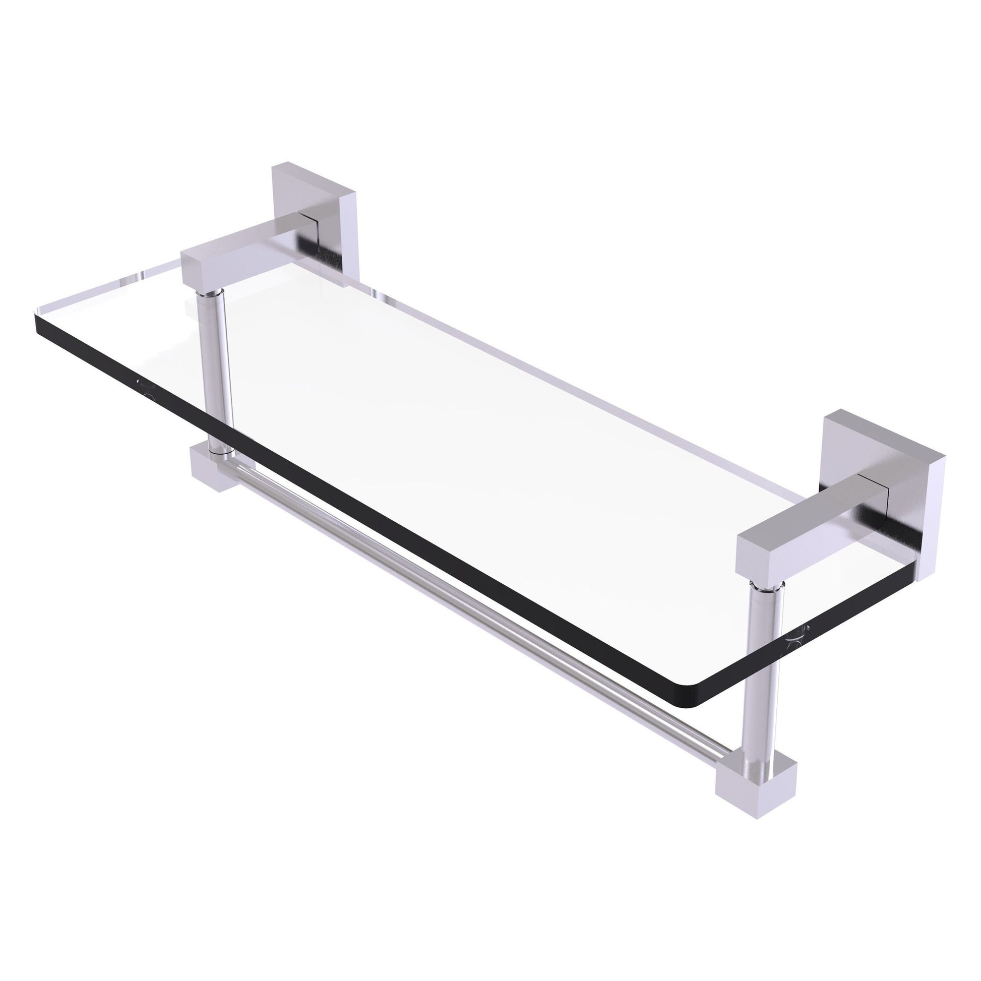 Allied Brass Montero 16" x 5.7" Satin Chrome Solid Brass Glass Vanity Shelf With Integrated Towel Bar